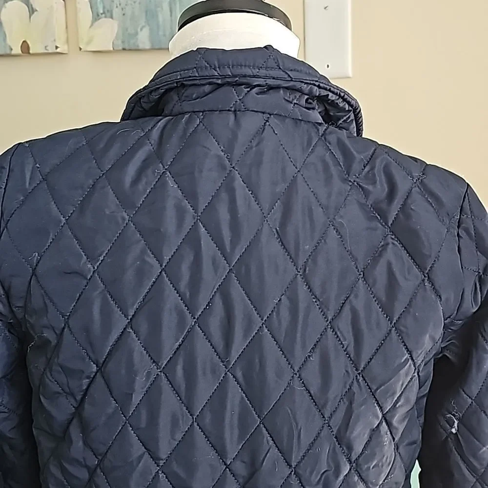 Navy childs quitted lined button front jacket size large 10/12